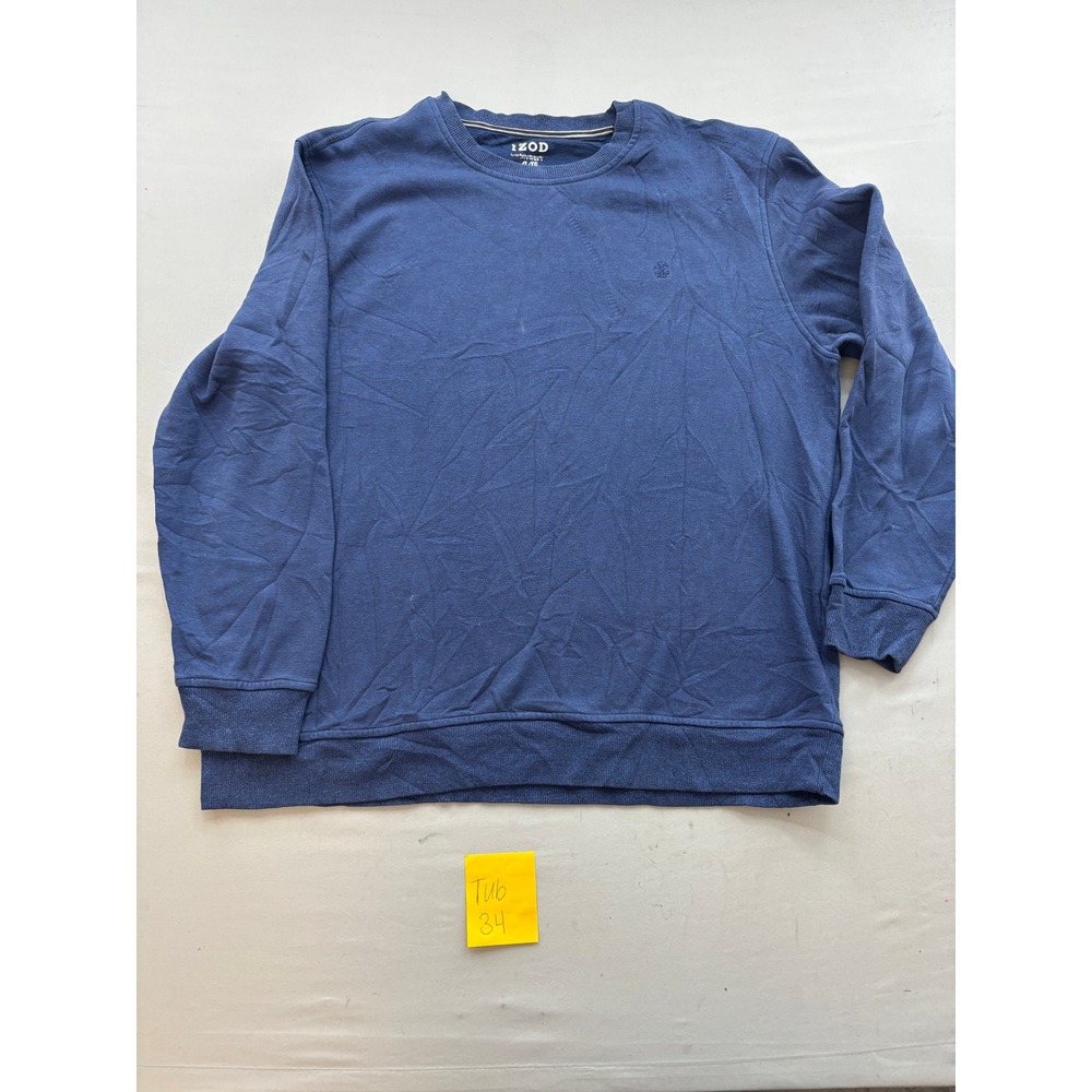 IZOD Mens XL Sweatshirt Navy Blue Heather Crew Neck Long Sleeve Pullover Logo